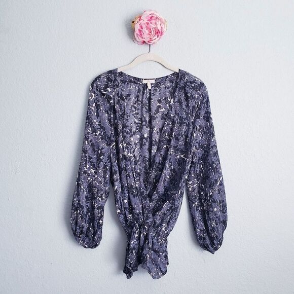 Joie Vivette Abstract Blue Silk Wrap Blouse - Picture 1 of 7